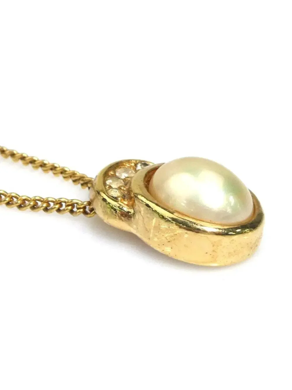 Auth Christian Dior Necklace Gold/White #304045C92B